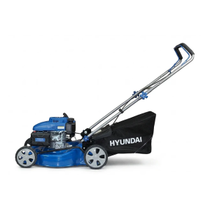 Cortacésped a gasolina Hyundai 18 pulgadas 150 cc modelo 82HYGM46P con recolector de 55 L